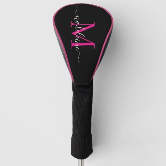 Trendy Monogram Hot Pink & Black Golf Head Cover Headcover (Vorderseite)