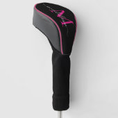 Trendy Monogram Hot Pink & Black Golf Head Cover Headcover (angewinkelt)