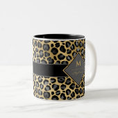 Trendy Monogram Leopard Print | Schwarzes Grau & G Zweifarbige Tasse (VorderseiteRechts)