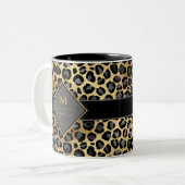 Trendy Monogram Leopard Print | Schwarzes Grau & G Zweifarbige Tasse (Vorderseite Links)
