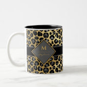 Trendy Monogram Leopard Print | Schwarzes Grau & G Zweifarbige Tasse (Links)