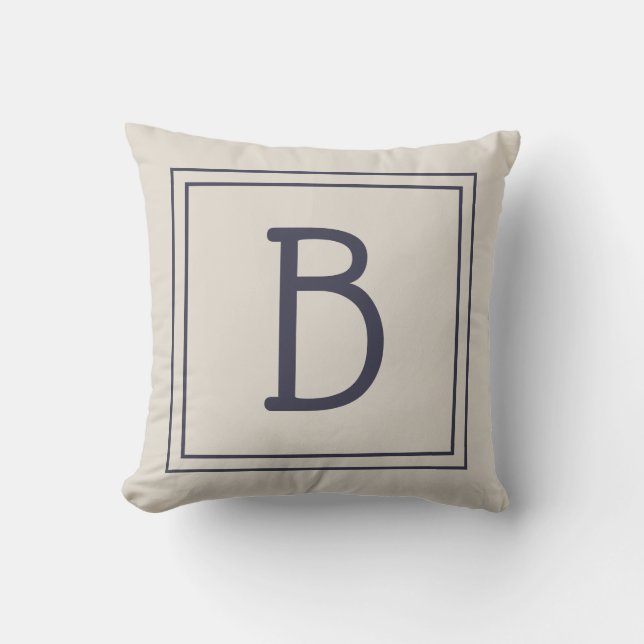 Trendy Monogram Letter Initial Neutral Tan Blue Kissen (Vorderseite)