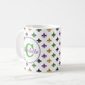 Trendy Monogram Mardi Gras Lilie Kaffeetasse (Vorderseite Links)