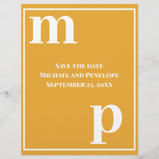 Trendy Monogram Marigold Budget Save the Date Flyer (Vorne)