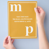 Trendy Monogram Marigold Budget Save the Date Flyer (Hand)