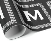 Trendy Monogram mit Streifen schwarz und weiß A09 Geschenkpapier (Rolleneckpunkt)