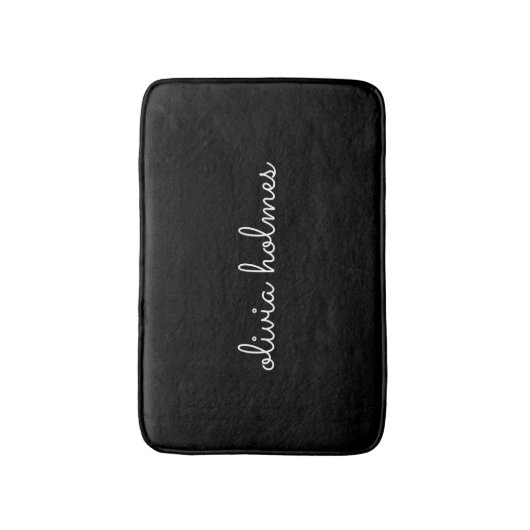 Trendy Monogram | Modern Black Script Name Badematte (Vorderseite Vertikal)