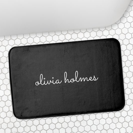 Trendy Monogram | Modern Black Script Name Badematte