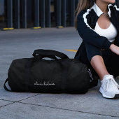 Trendy Monogram | Modern Black Script Name Duffle Bag