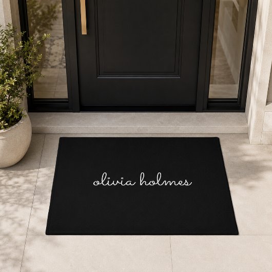 Trendy Monogram | Modern Black Script Name Fußmatte
