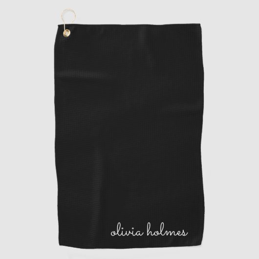 Trendy Monogram | Modern Black Script Name Golfhandtuch (Vorderseite)