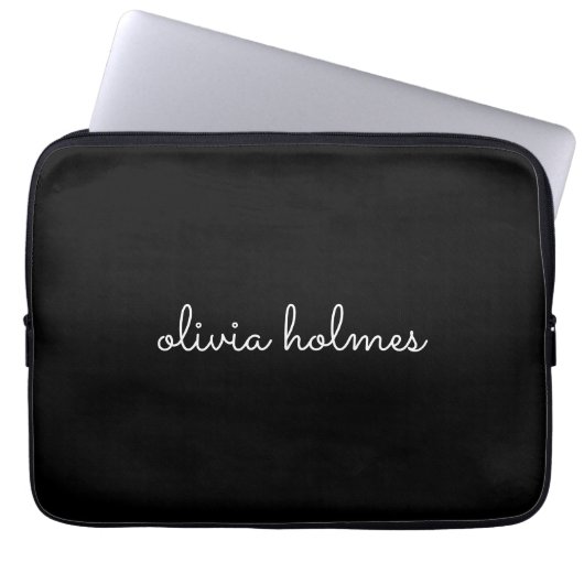 Trendy Monogram | Modern Black Script Name Laptopschutzhülle (Vorderseite)