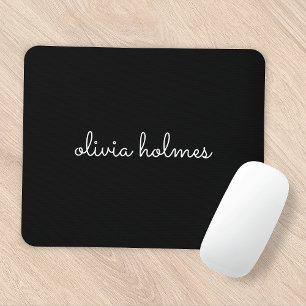 Trendy Monogram   Modern Black Script Name Mousepad