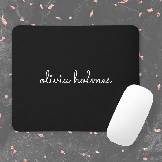 Trendy Monogram | Modern Black Script Name Mousepad