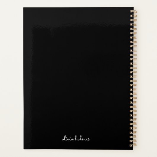 Trendy Monogram | Modern Black Script Name Planer (Rückseite)