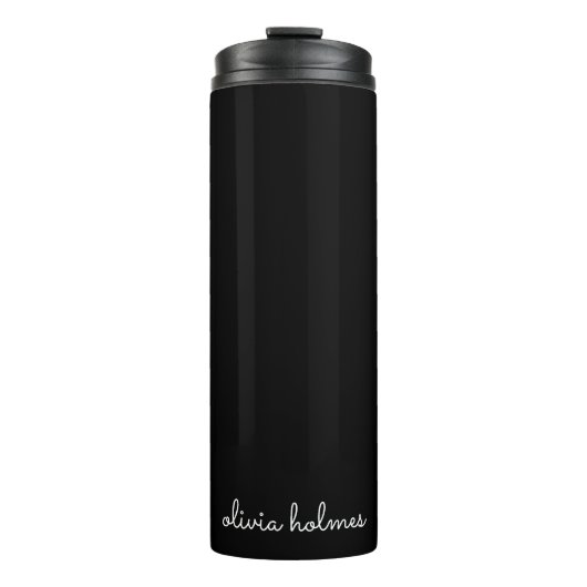 Trendy Monogram | Modern Black Script Name Thermosbecher (Vorderseite)