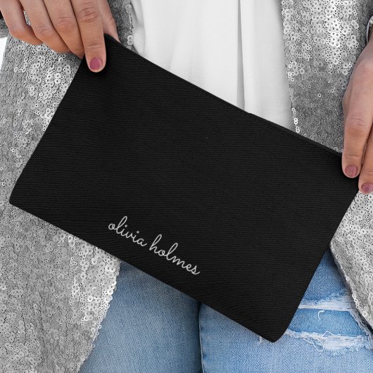 Trendy Monogram | Modern Black Script Name Zubehörtasche