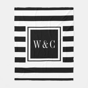 Trendy Monogram Moderner Schwarz-weißer Streifen Fleecedecke