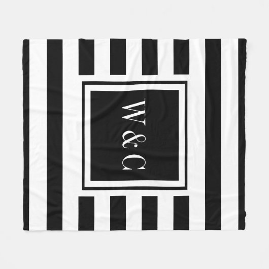 Trendy Monogram Moderner Schwarz-weißer Streifen Fleecedecke (Vorderseite (Horizontal))