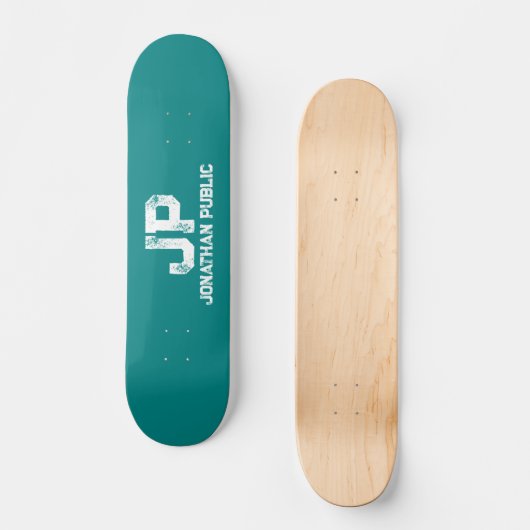 Trendy Monogram Name Aquamarin Blue Green Template Skateboard (Vorderseite)