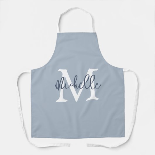 Trendy Monogram Name Initial Script Dusty Blue Schürze (Vorderseite)