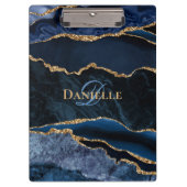 Trendy Monogram Navy Blue Gold Agate Klemmbrett (Vorderseite)