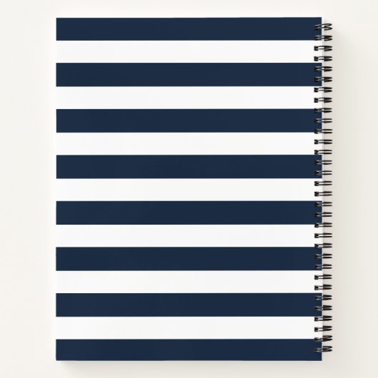 Trendy Monogram Navy Blue Stripe Familienname Notizblock (Rückseite)