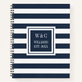 Trendy Monogram Navy Blue Stripe Familienname Notizblock (Vorderseite)