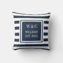 Trendy Monogram Navy Blue White Strip Kissen