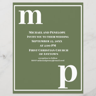 Trendy Monogram Olive Green Budget Wedite Einladun Flyer