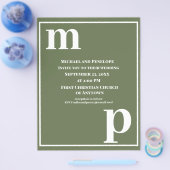 Trendy Monogram Olive Green Budget Wedite Einladun Flyer (Einzeln)