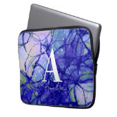 Trendy Monogram Personalisiert Name Blau Abstrakt Laptopschutzhülle (Vorderseite Links)
