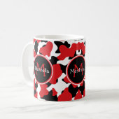 Trendy Monogram Red Black Cow Print Kaffeetasse (Vorderseite Links)