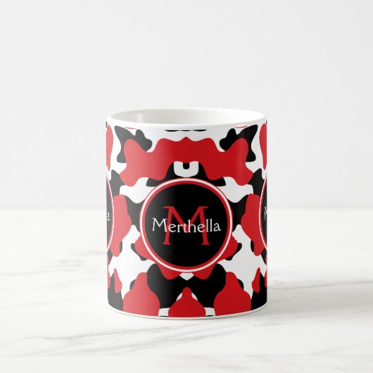 Trendy Monogram Red Black Cow Print Kaffeetasse (Mittel)