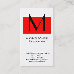 Trendy Monogram Red White Simple Business Card Visitenkarte