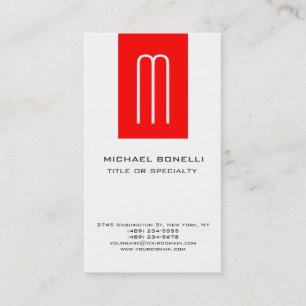 Trendy Monogram Red White Vertical Business Card Visitenkarte