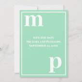 Trendy Monogram Sea Foam Green Save the Date Einladung (Vorderseite)