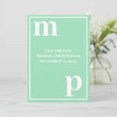 Trendy Monogram Sea Foam Green Save the Date Einladung (Stehend Vorderseite)
