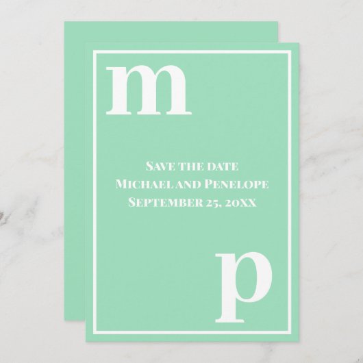 Trendy Monogram Sea Foam Green Save the Date Einladung (Vorne/Hinten)