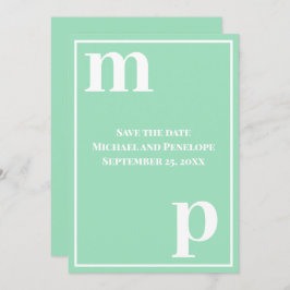 Trendy Monogram Sea Foam Green Save the Date Einladung