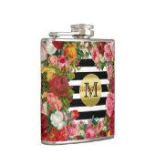 Trendy Monogram Stripes Rose Blume Gold Glitzer Flachmann (Rechts)