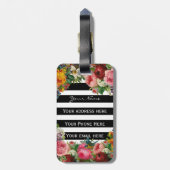 Trendy Monogram Stripes Rose Blume Gold Glitzer Gepäckanhänger (Rückseite vertikal)