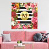Trendy Monogram Stripes Rose Blume Gold Glitzer Leinwanddruck (Insitu (Wohnzimmer))