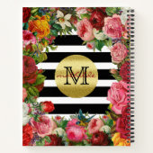 Trendy Monogram Stripes Rose Blume Gold Glitzer Notizbuch (Rückseite)