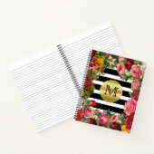 Trendy Monogram Stripes Rose Blume Gold Glitzer Notizbuch (Innenseite)