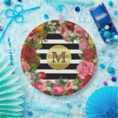 Trendy Monogram Stripes Rose Blume Gold Glitzer Pappteller (Party)