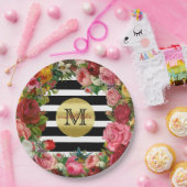 Trendy Monogram Stripes Rose Blume Gold Glitzer Pappteller (Party)