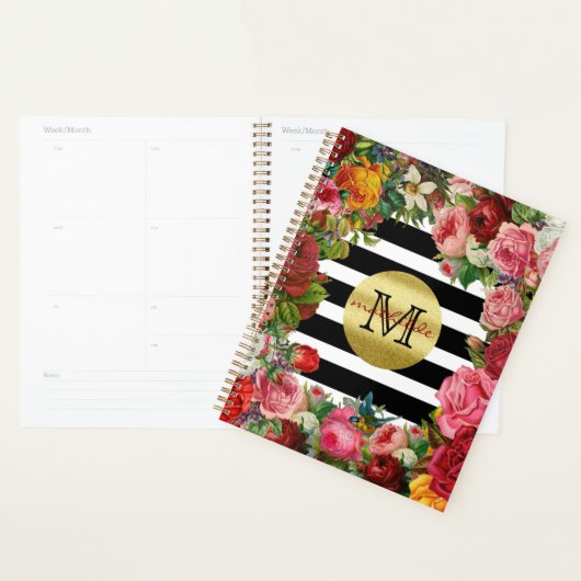 Trendy Monogram Stripes Rose Blume Gold Glitzer Planer (Anzeige)