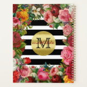 Trendy Monogram Stripes Rose Blume Gold Glitzer Planer (Rückseite)