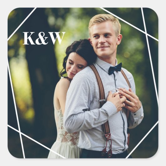 Trendy Monogram Wedding Foto Quadratischer Aufkleber (Vorderseite)